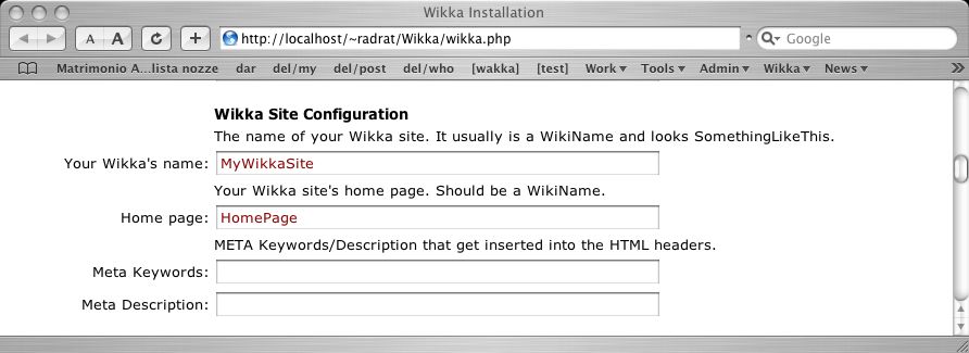 Wikka Installation Screenshot